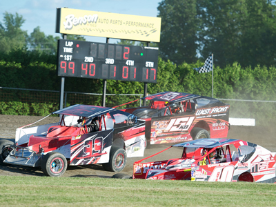 Carey Terrance wins the Modified feature at Cornwall Motor Speedway