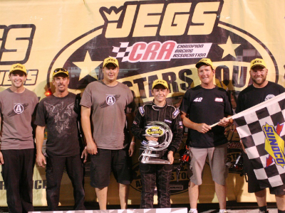 15 year old Grant Quinlan wins first late model race